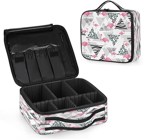 Bolsa de maquillaje de viaje para mujer, grande, cuadrada, portátil, profesional, de tren de coqueta, estuche de cosméticos con asa de flamenco,