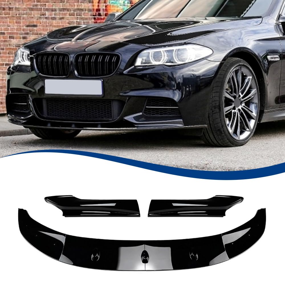 F10 Front Lip Compatible with BMW (2011-2016) 5-Series F10 with M-Sport Bumper Model ABS Gloss Black MP-Style