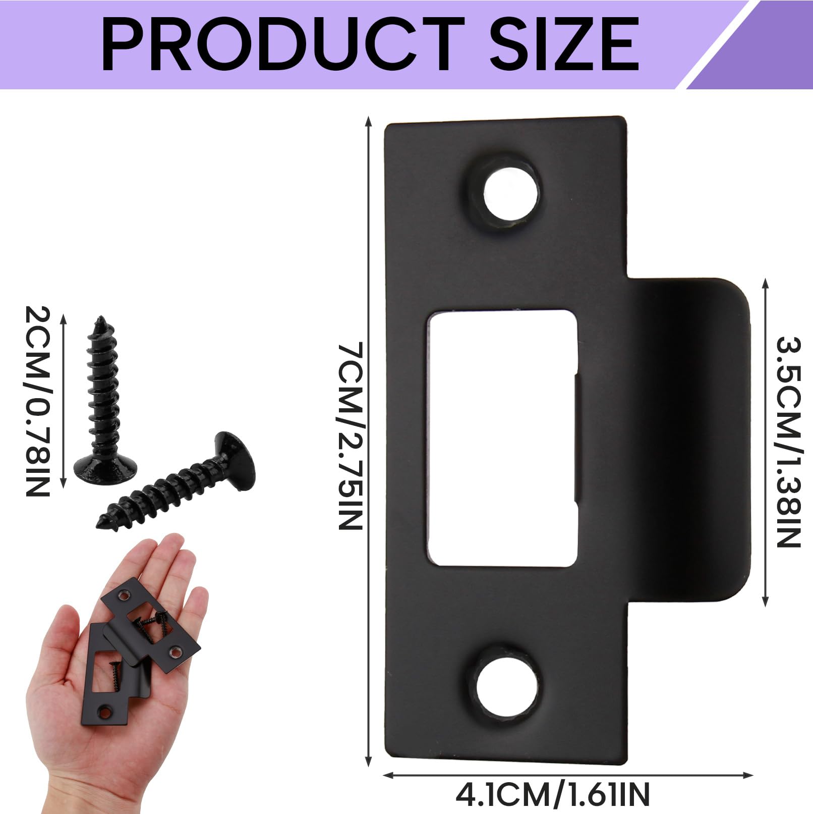 2Pcs Door Strike Plate for Internal Doors Black Stainless Steel Door Latch Plate (70x40.3mm) - Image 2