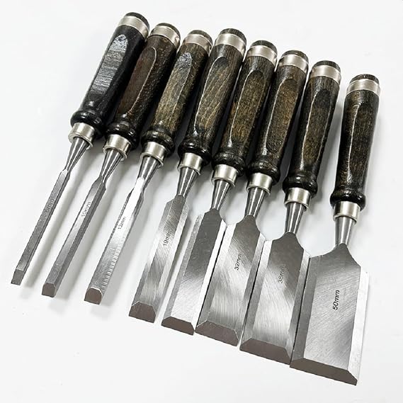 Wood Chisel Tool DIY Chisel Tool Specialty Set Includes Double-Sided Whetstone Repair Stone Bit Solid Wood Chisel Heavy Duty Flat Chisel Excellent Sharpness Professional Woodworking Tool Set 8PCS, Beech Wood Handle