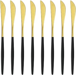 8-Piece Matte Black & Gold Dinner Knife, 8.66 Inch Stainless Steel Knife Set For Steak Dessert Butter Knife