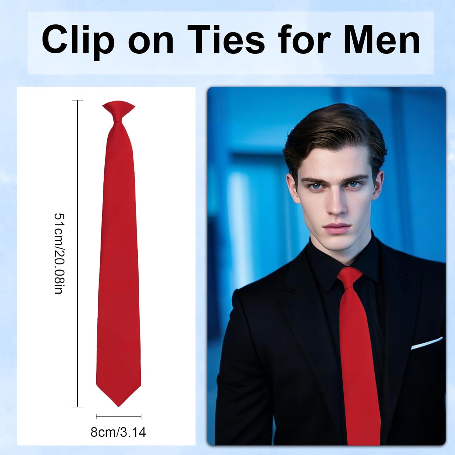 Clip on Ties for Men, Pre-tied Suit Mens Ties Solid Color Men's Neckties for Wedding Business Graduation School - Image 2
