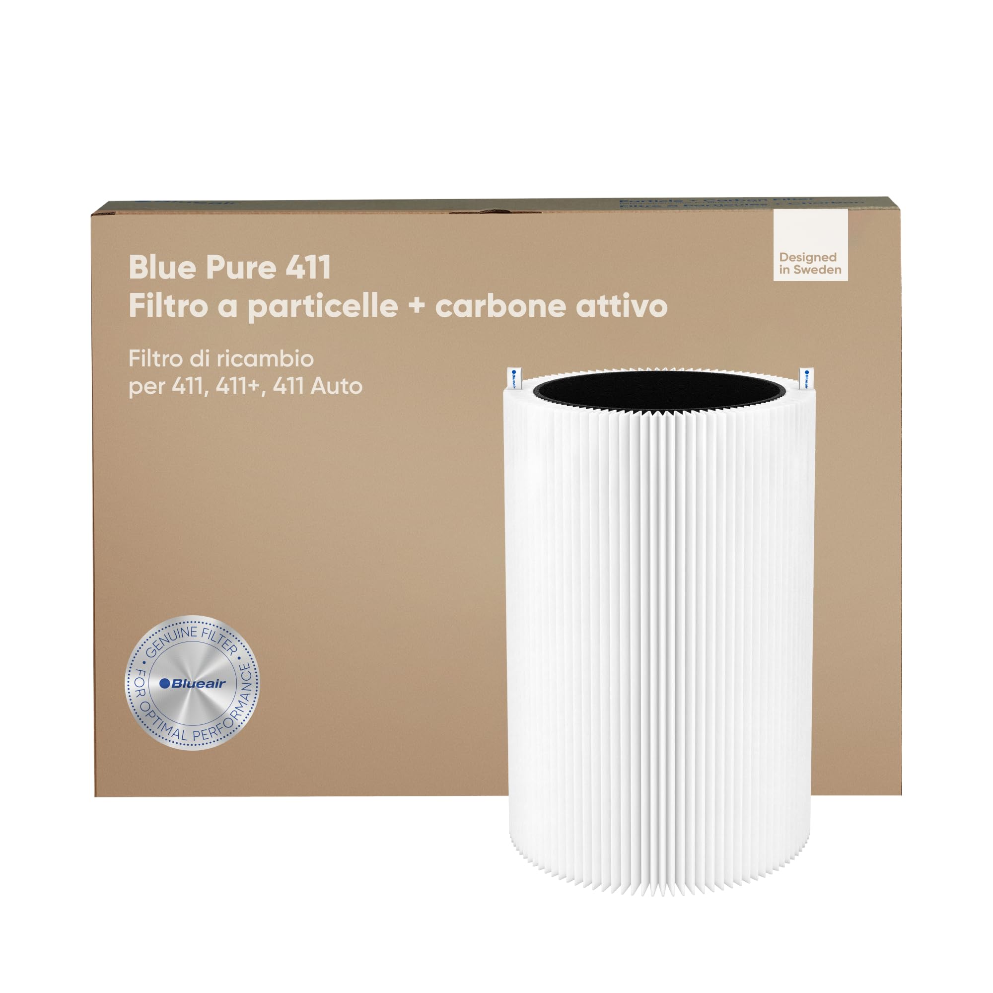 Blueair Blue Pure 411, Filtro purificatore aria originale, Filtro depuratore d'aria al carbone attivo, Ricambio purificatore d'aria adatto per Blue Pure 3210, Pure 411 e Joy S