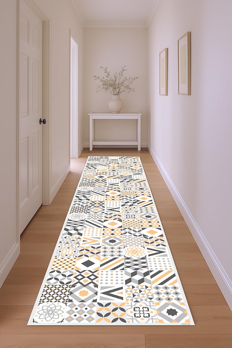 DobleUve Estudio Tapis Vinyle 18 | Jaune | 80x200 cm | Tapis Cuisine | Tapis de Salon Antidérapant Antifongique Ignifuge | Tapis Enfants | Tapis Bain PVC | Tapis PVC