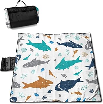 Amazon レジャーシート ピクニックシート 子供絵 サメ 海 魚柄 サンゴ 背景ビーチシート 145cm 150cm 厚手 防水 折りたたみ 簡単収納 持ち手つき 遠足 公園 海辺 瑜伽 山登り おしゃれ サクラ雑貨屋 レジャーシート