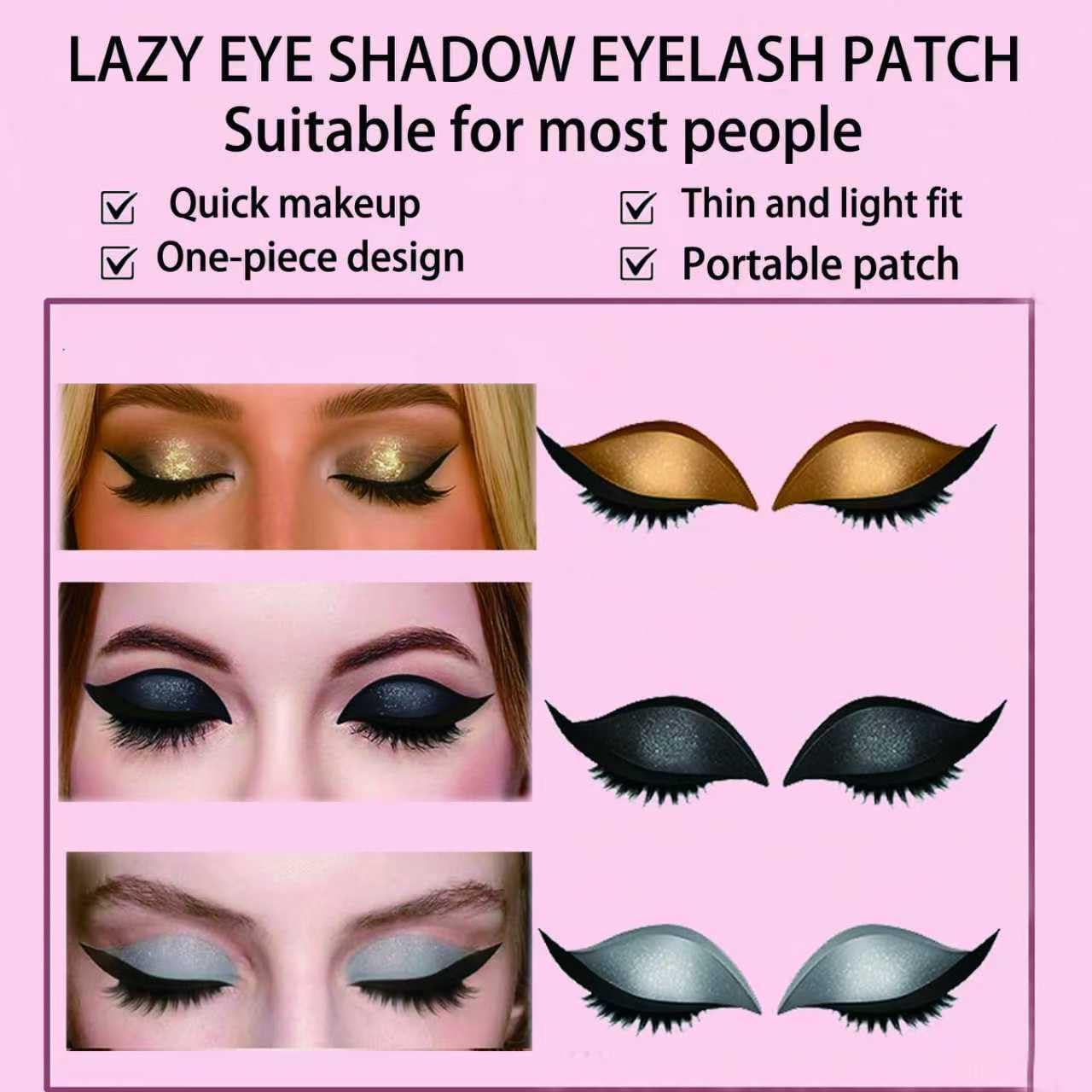 Lazy Eye Shadow Eyelash Patch, 2025 New Eyeshadow Eyelash Stickers, 3-in-1 Self-Adhesive Reusable Fast Eye Makeup Stickers with False Lashes, With False Eyelashes, Eyeshadow, (3PCS)