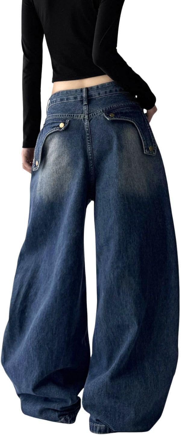 Baggy Jeans for Women Girls Star Barrel Jeans Wide Leg Embroidered Patchwork Denim Pants Cute Vintage Clothes - Image 3