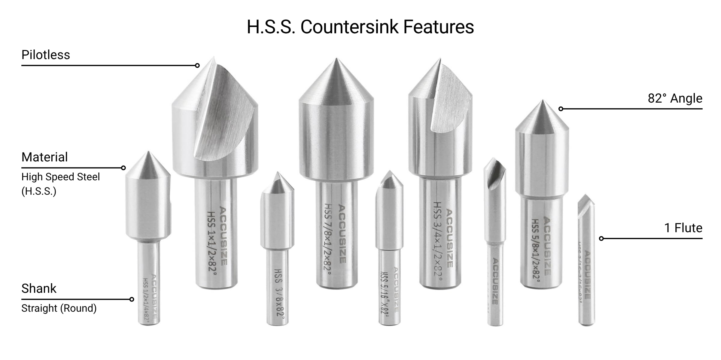 Accusize Countersink Set - 9 Piece HSS -3 Accusize Countersink Set - 9 Piece HSS -3