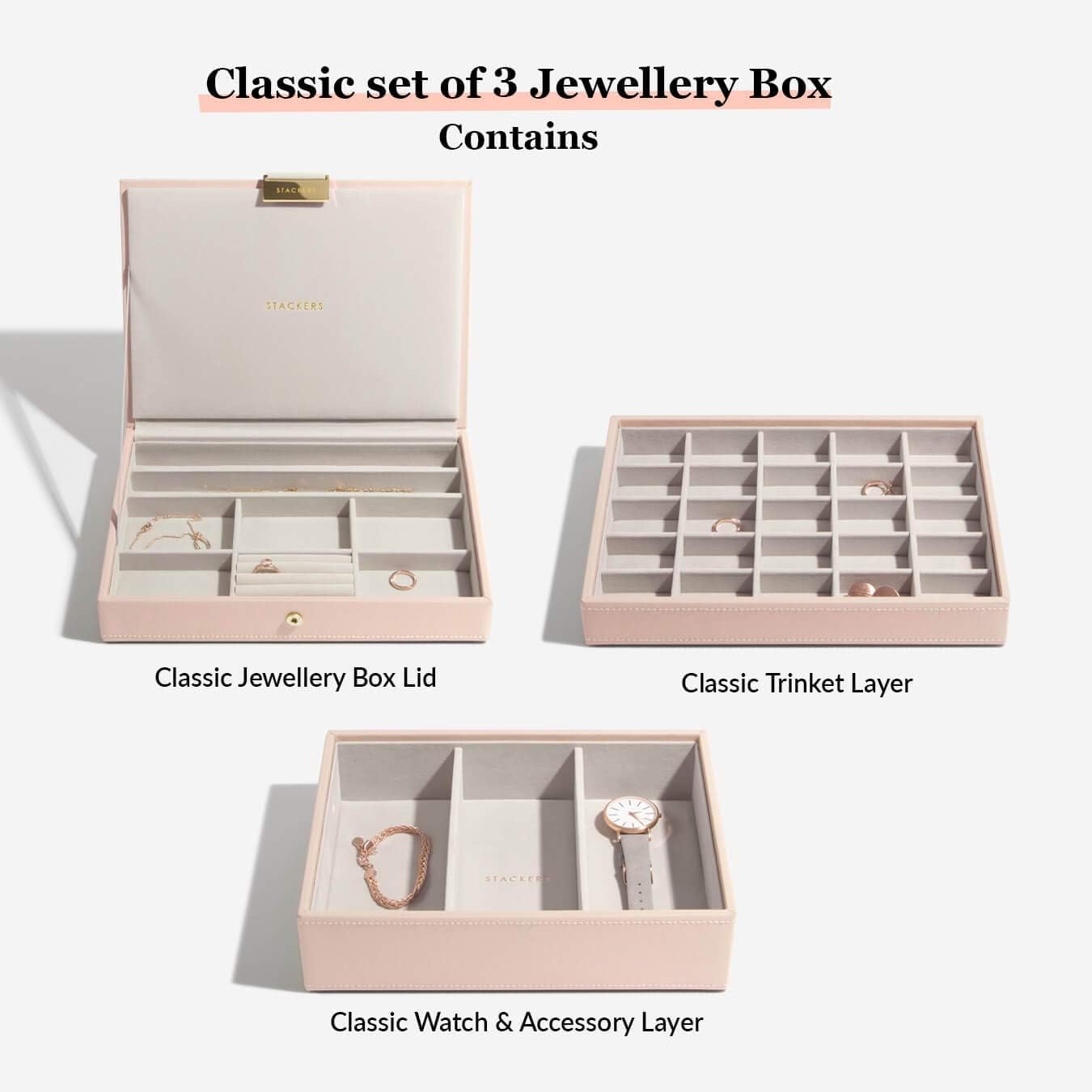 Stackers Blush Pink & Champagne Gold Classic Medium Jewellery Box - Set of 3, Blush Pink & Gold - Image 5