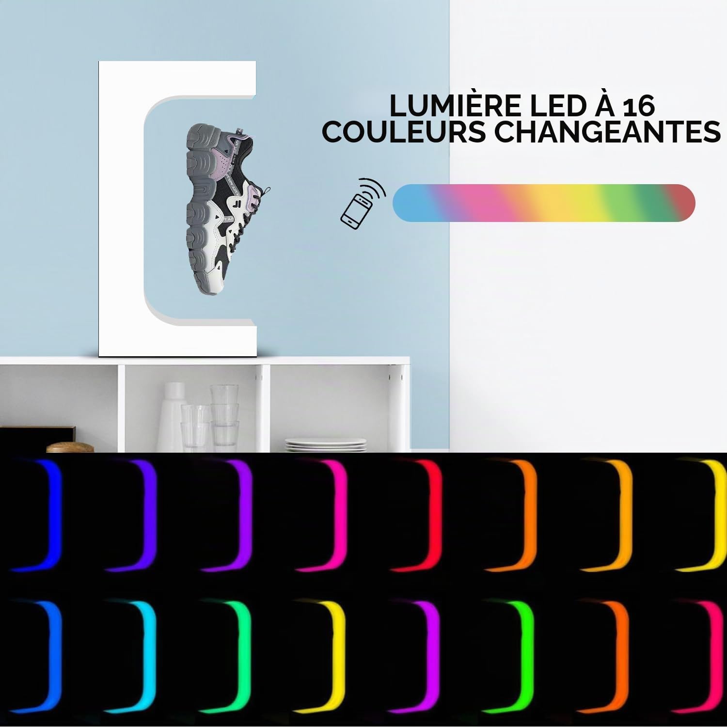 Présentoir à chaussures en lévitation magnétique avec télécommande 16 couleurs, rotation automatique à 360° pour collectionneurs de chaussures