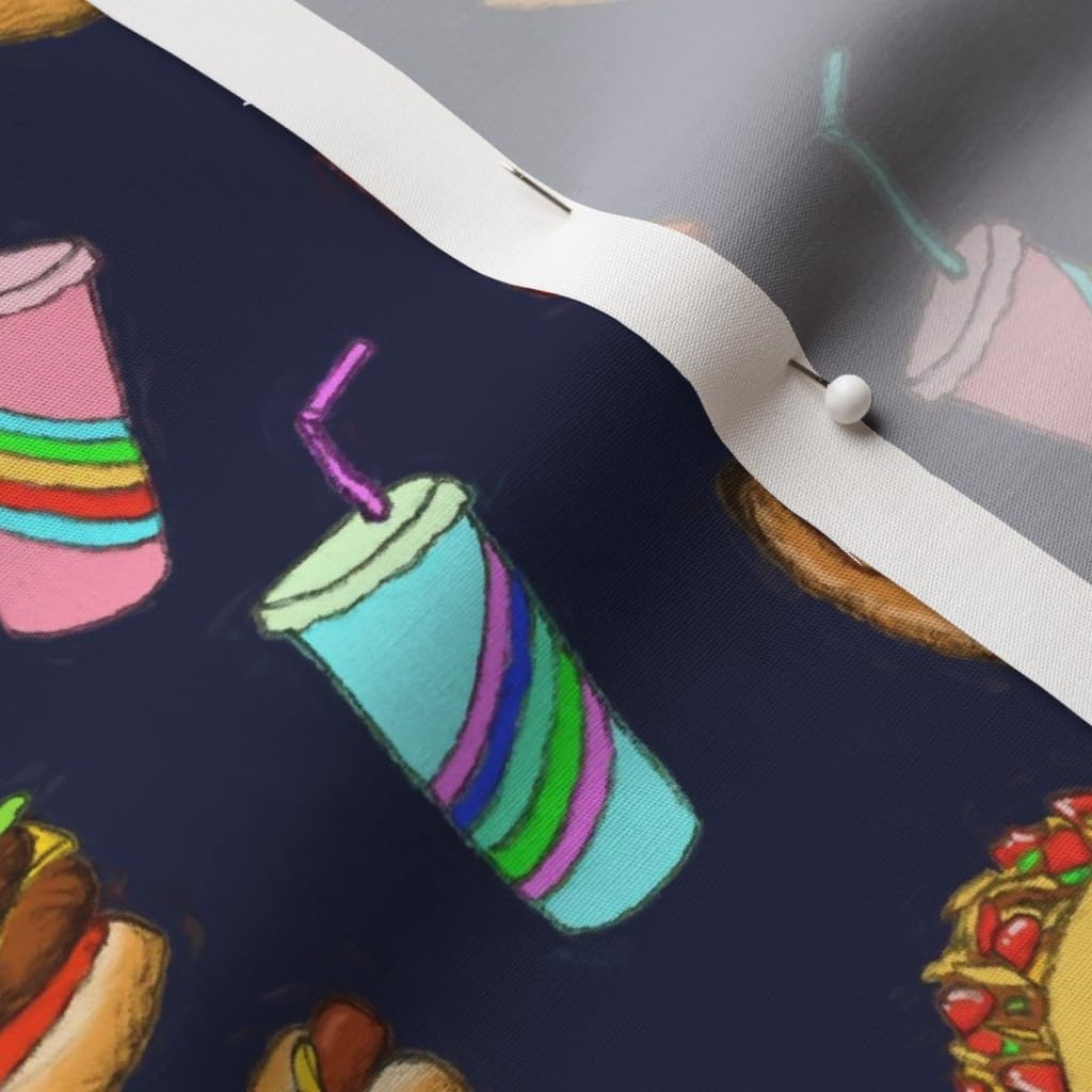 Spoonflower Fabric - Painted Food Navy Blue Hot Dogs Pizza Taco Fries Soda Fat Printed on Cotton Poplin Fabric by The Yard - Sewing Shirting Quilting Dresses Apparel Crafts