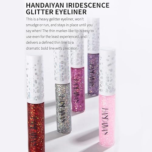 Miniatura 6 de Quxunzzz Sombra de ojos con purpurina líquida, delineador de ojos con purpurina líquida con brillo metálico, aspecto de ojos impermeable, de larga