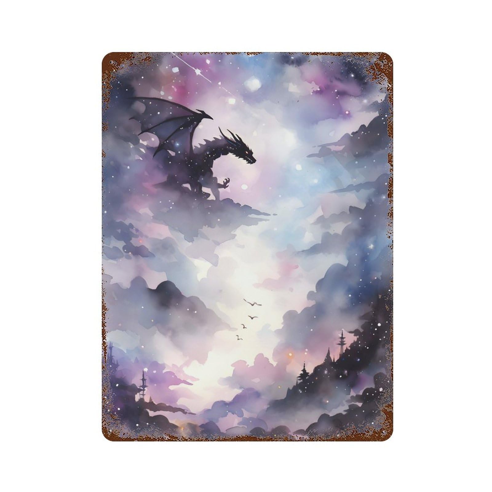 Dragon In Mist Rust Effect Tin Sign 15.7"x11.8", for Bistro, Counter And Cafe Decor, Shabby Chic Decor