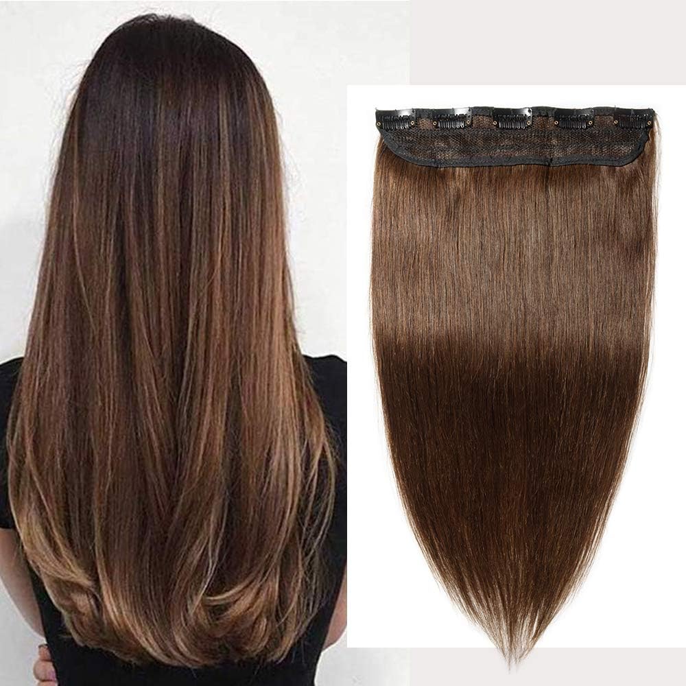 S-noilite One Piece Hair Extensions Real Human Hair Clip in 1PCS Remy Hair Extension Straight Natural Short Thin Weft (10nch