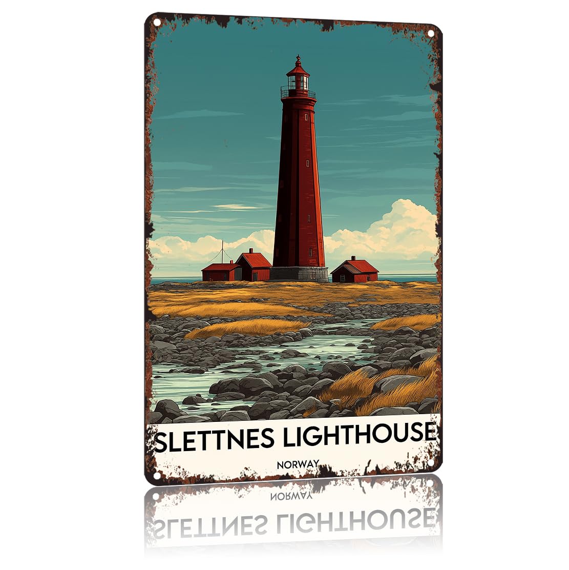 peiyeety Slettnes Lighthouse, Gamvik Norway Funny 8x12 Inch Aluminum Vintage Metal Tin Signs-For Living Room Kitchen Bedroom Patio Porch Men'S Nest Wall Decor