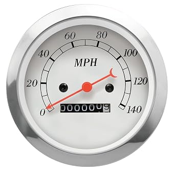 MOTOR METER RACING Classic Series Vintage 85mm 3-3/8" Mechanical Speedometer Analog Odometer 0-140 MPH White Dial Red Needle Light Bulb Illumination