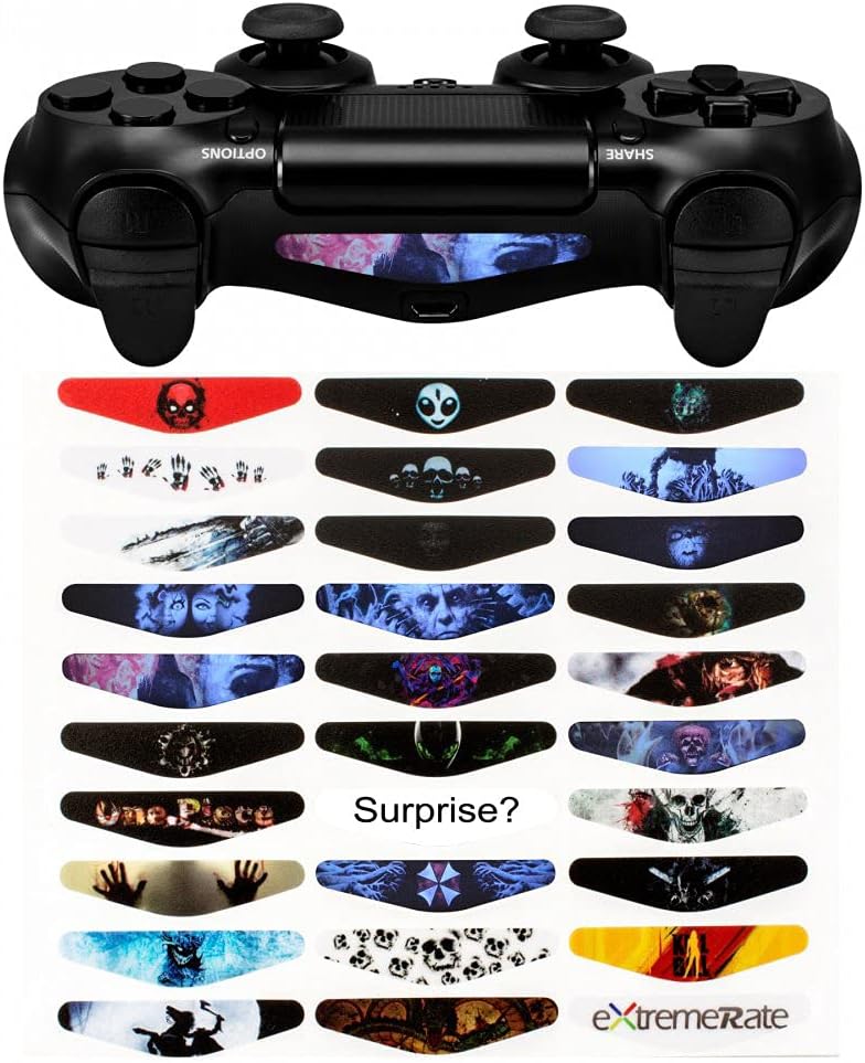 eXtremeRateeXtremeRate 30 Pcs/Set Scary Ghost Design Controller Stickers for PS4 All Model Controllers, Custom Game Accessories Light Bar Decals for PS4 Slim Pro Controller Skins