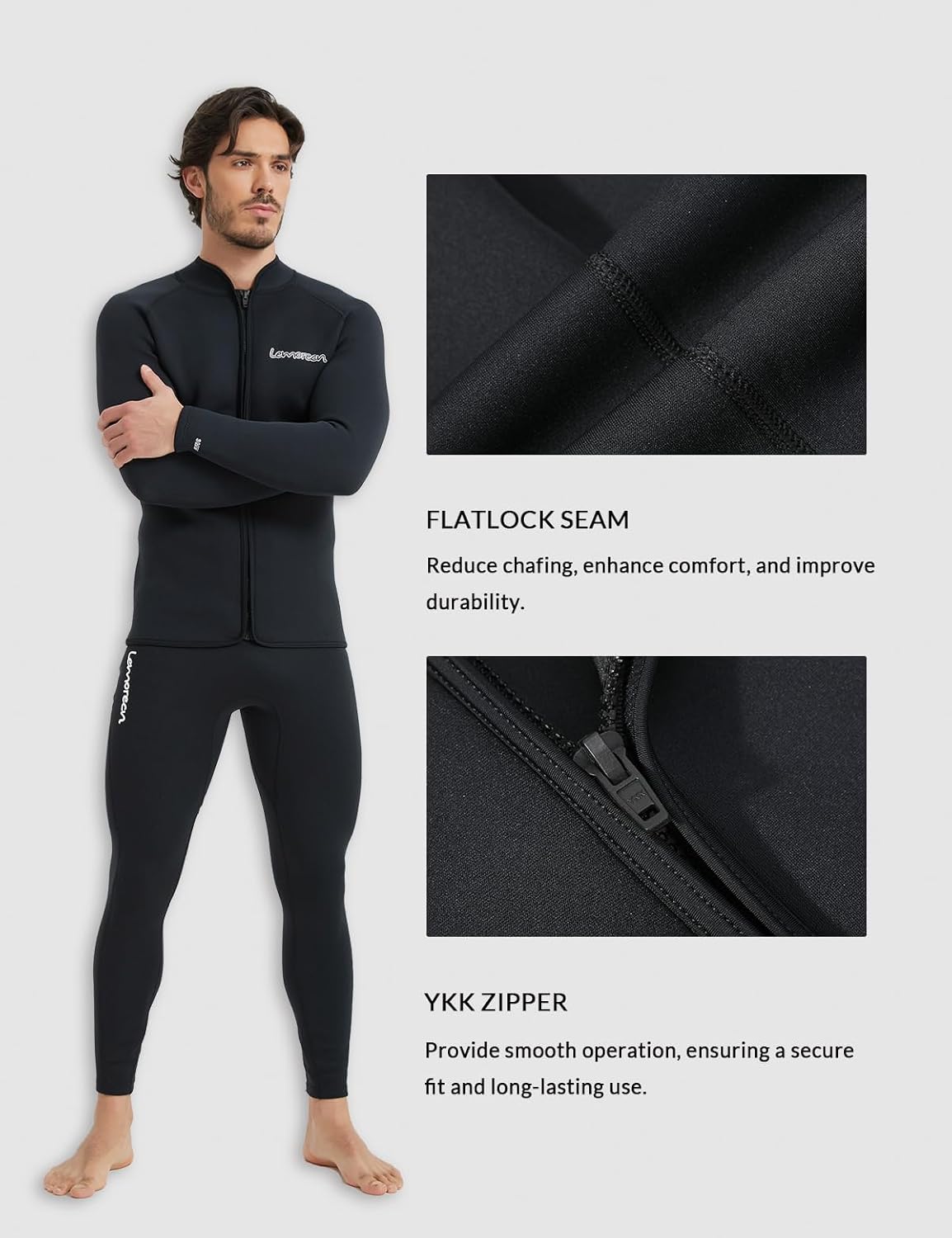 Lemorecn Wetsuit Top Men 3mm and 2mm Wetsuit Jacket Neoprene Long Sleeve for Water Sports - Image 3
