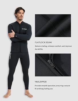 Lemorecn Wetsuit Top Men, 3mm Wetsuits Jacket Long Sleeve Neoprene Tops