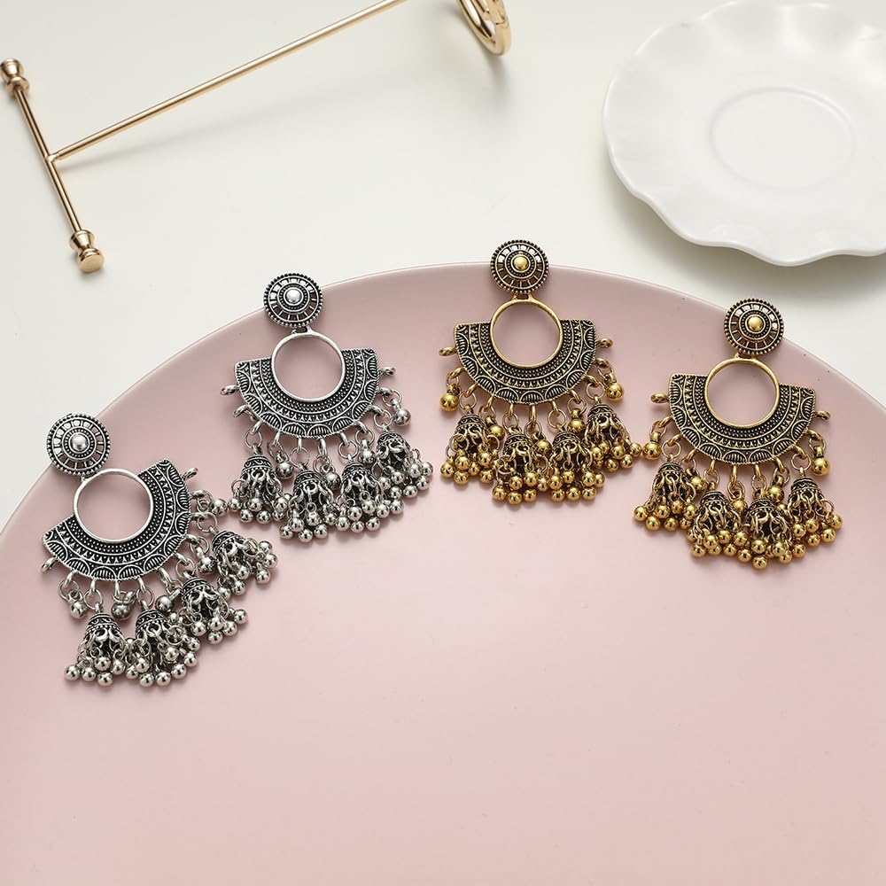 Retro Traditional Jhumka Jhumki Drop Earrings for Women Tassel Bell Beaded Ball Wedding Party Oxidized Dangle Earring Bollywood Bohemian Dangling Earring Ethnic Gypsy Indian Jewelry Gift - Image 5