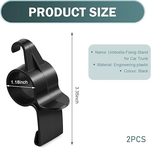 Miniatura 2 de 2 soportes para paraguas para maletero de automóvil, ganchos multifuncionales para caña de pescar, bolsa de compras, clip portátil para paraguas de