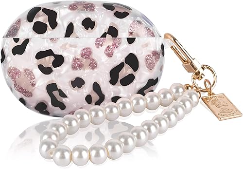 Miniatura 8 de Diseño de carcasa de mármol con purpurina para Beats Studio Buds con cadena de muñeca de perla, llavero con cubierta protectora de piel brillante