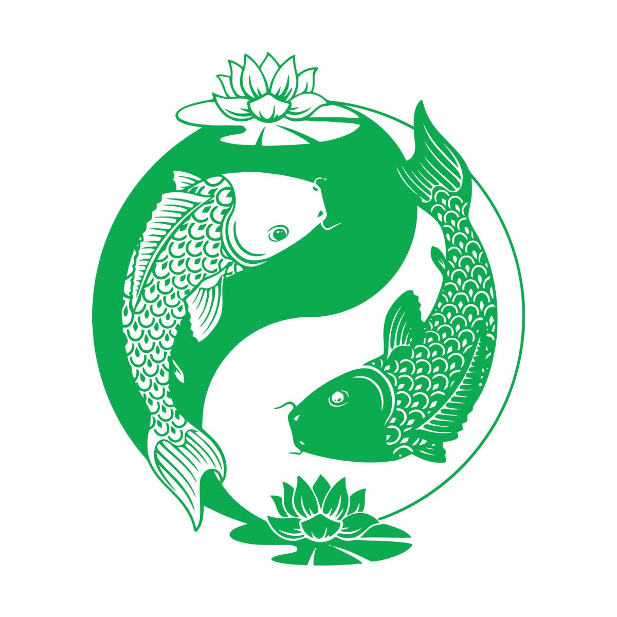 Lettering Stickers Tai Chi Pattern Goldfish Zen Oriental Gymnasticsnasium Chinese Fish 81x96.6cm Personalized Customization Extra Large Green