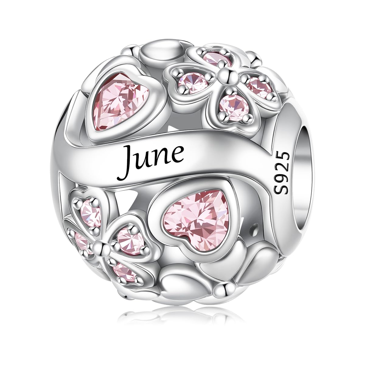 925 Pierre Pendentif en Argent de Naissance, Charm Porte-Bonheur Trèfle à Quatre Feuilles Ajouré, Cadeau d'Anniversaire ou Fête pour Femme