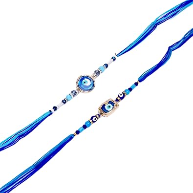 Pack of 2 Designer Evil Eye Charms Beaded Rakhi Set for Brothers, Rakhi for Raksha Bandhan & Bhaidooj, Evil Eye for Protection, Stress Relief & Good Luck