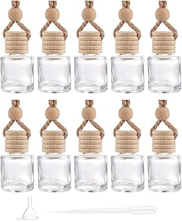 10 Packs Car Hanging Diffuser Empty Glass Perfume Bottles Air Freshener Diffuser Bottle Pendant Oil Fragrance Aromatherapy Bottle Ornament Decor (round)