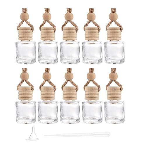 Paquete de 10 difusores colgantes para automóvil, botellas de perfume de vidrio vacías, difusor de ambientador, botella, colgante, aceite,