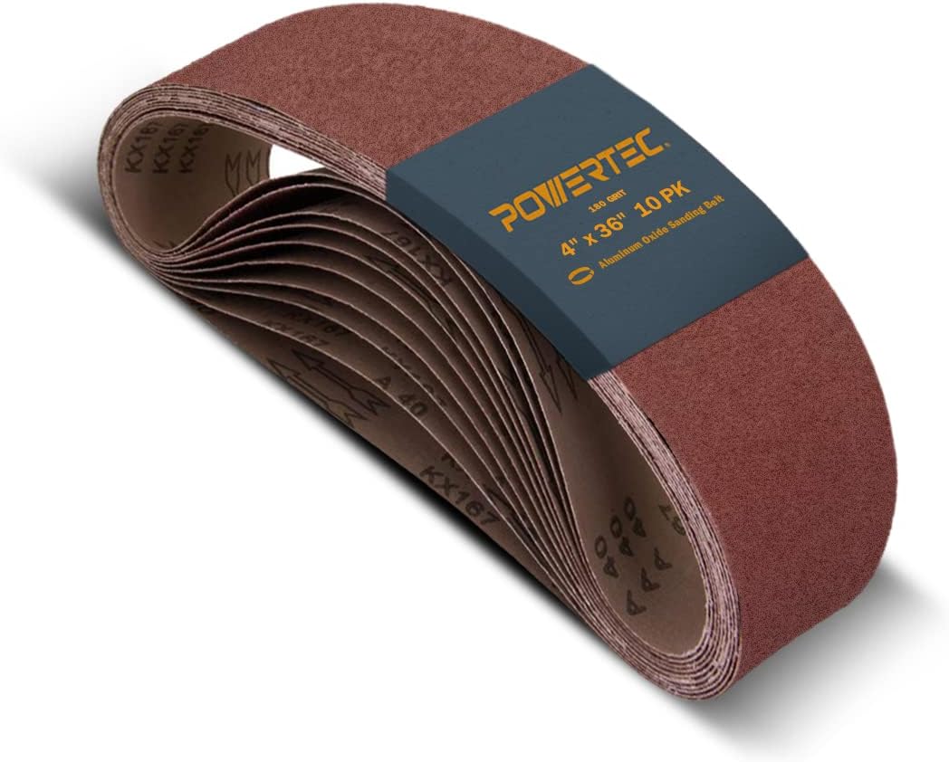POWERTEC 110690 4 x 36 Inch Sanding Belts | 180 Grit Aluminum Oxide Sanding Belt | Premium Sandpaper – 10 Pack