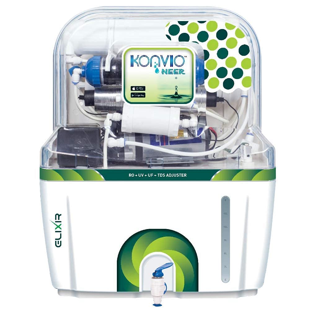 Konvio Neer Elixir RO + UV LED + UF + TDS Adjuster Water Purifier with High 3000 TDS Membrane (Green), 15 Liter-image-42