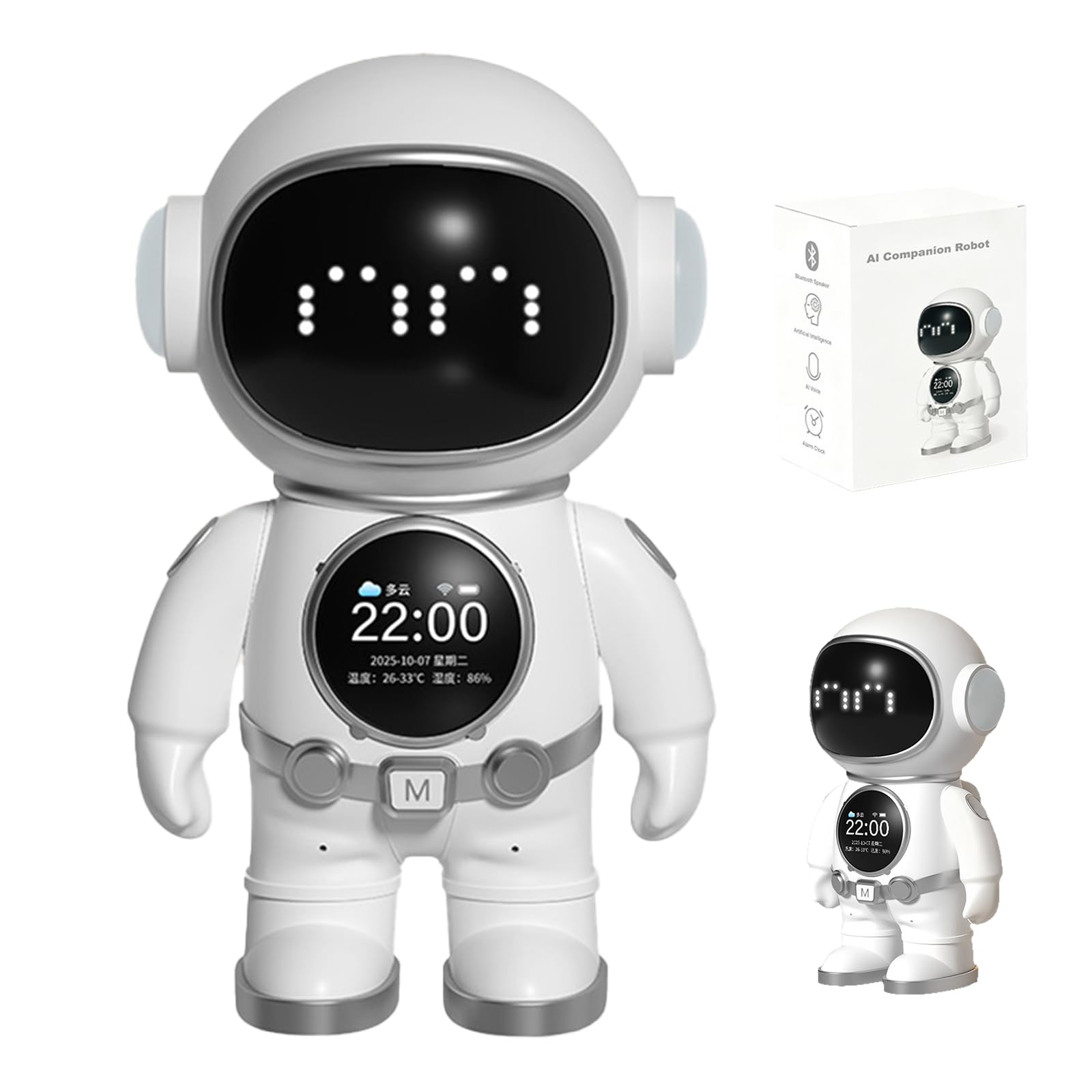 Astronauta AI - Robot da scrivania con 3 modelli Mainstream KI, controllo vocale, altoparlante Bluetooth, luce notturna, allarme intelligente e indicatore meteo, perfetto per ufficio