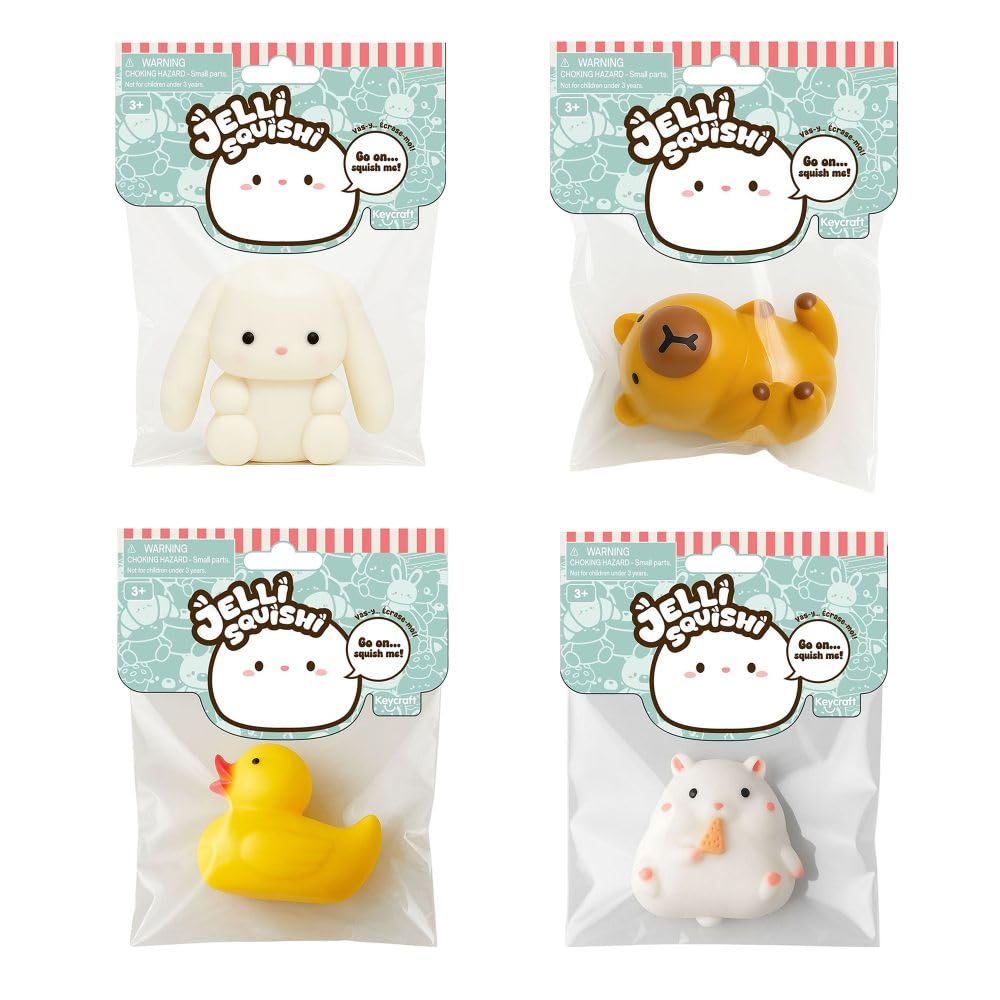 Jelli Squishi Pets Squishy Toy (4 Pack) – Sensory Fidget Stress Relief Toy for Kids – Soft Jelly Squeeze Kavaii Taba Mochi Toy – Random Pets