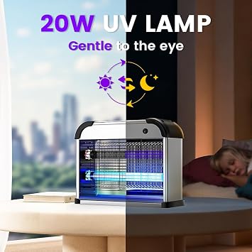 Fly Zapper Indoor UK, 3500V 20W UV Bug Zapper for Home Indoor UK Plug | Electric Fly Catcher 365-395nm UV light, removable easy-clean tray, child-safe, for home kitchen bedroom office