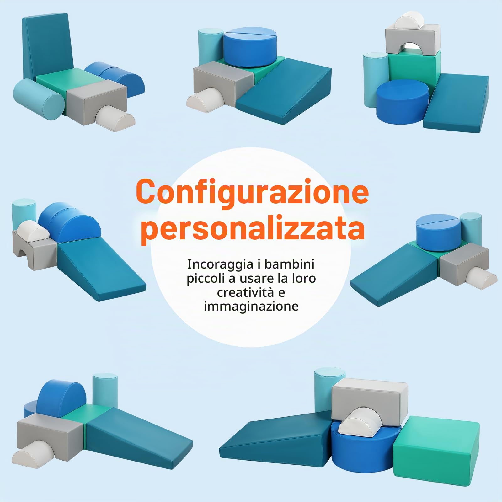 JungleDove Blocchi per Bambini in Schiuma Set: 6 Pezzi Pelle PU Set da Gioco Blocchi Morbidi per Bambini - Arco Ellittico Percorso a Ostacoli per Infanzia per Soggiorno Cameretta e Asilo Nido