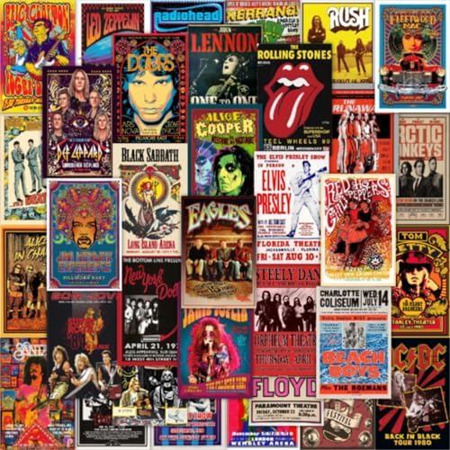 CodersParadise Pack of 54 Rock Band Wall Collage Kit Posters - 4 x 6 Inches Posters for Wall Decoration - Wall Art For Bedroom, Office, Living room, Dorm room - Glue Dots Included-Cardstock