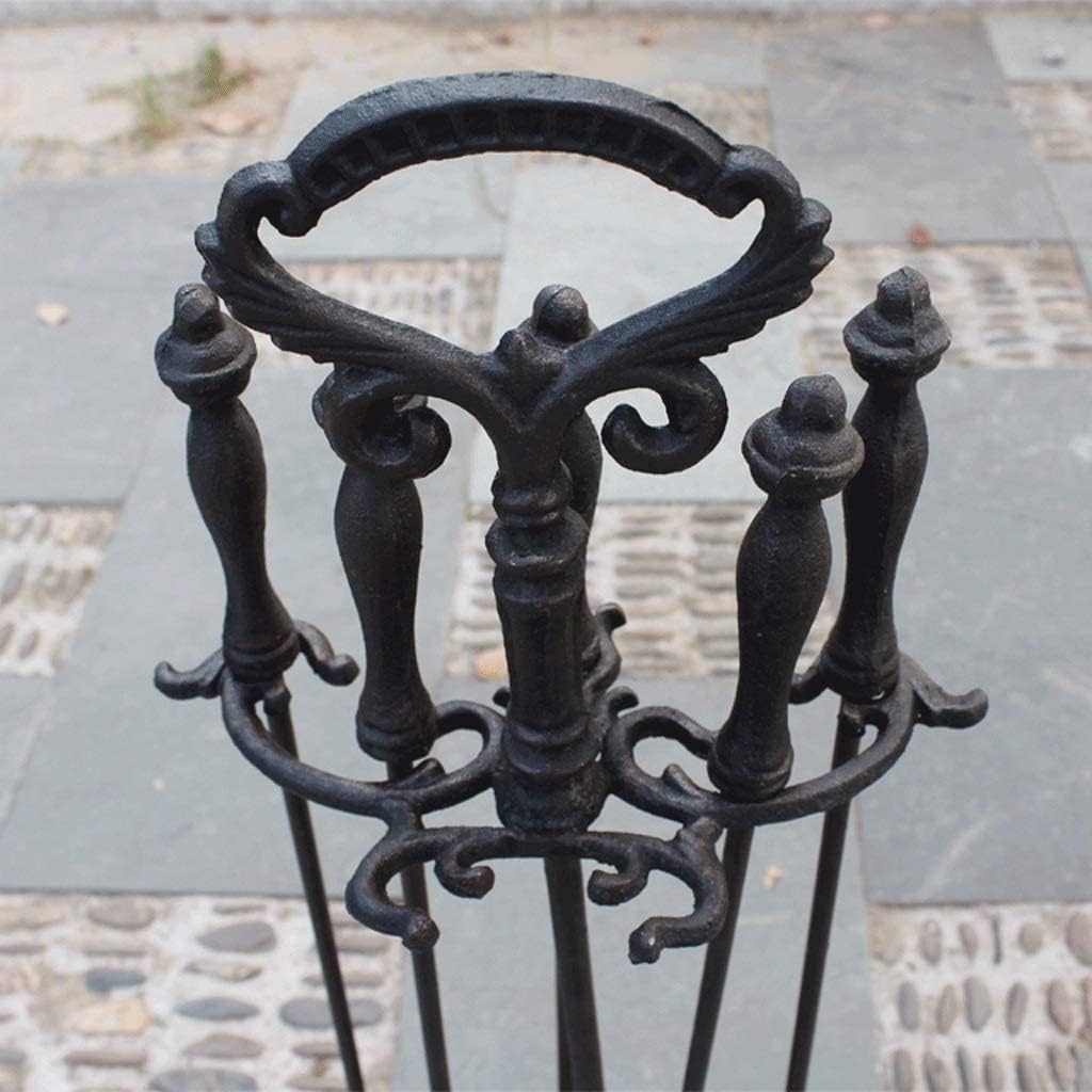 Fireplace Tools 5 Pieces Fireplace Tools Sets with Handles Wrought Iron Fire Tool Set for Indoor Fireplace and Outdoor Fire Pit(Poker Tongs Shovel Brush Bracket) Wrought Iron