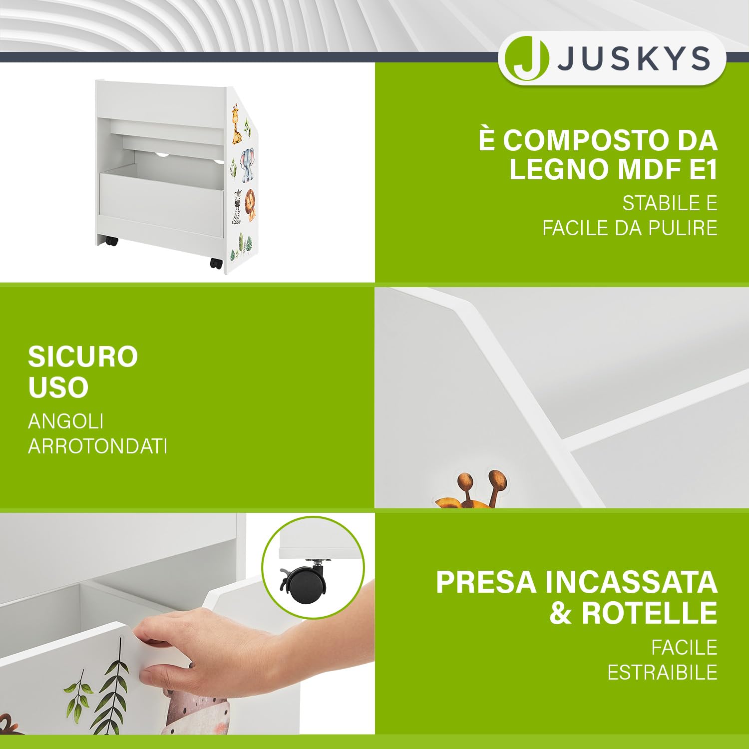 Juskys Libreria bambini con 3 scomparti e portagiochi - Scaffale legno bianco - 63x30x70 cm LPA - Organizzazione di libri e giocattoli in cameretta