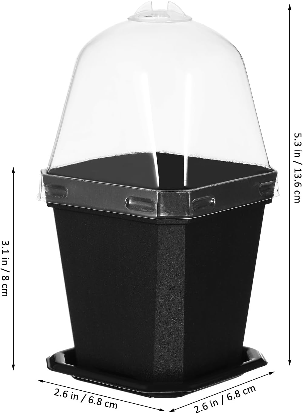 LIOOBO Black Plant Nursery Pots: 5Pcs Seeding Starter Pots, 3 Square Nursery Pot with Humidity Dome, Plastic Plant Container for Garden Vegetable Flower Germination (Pack of 2)