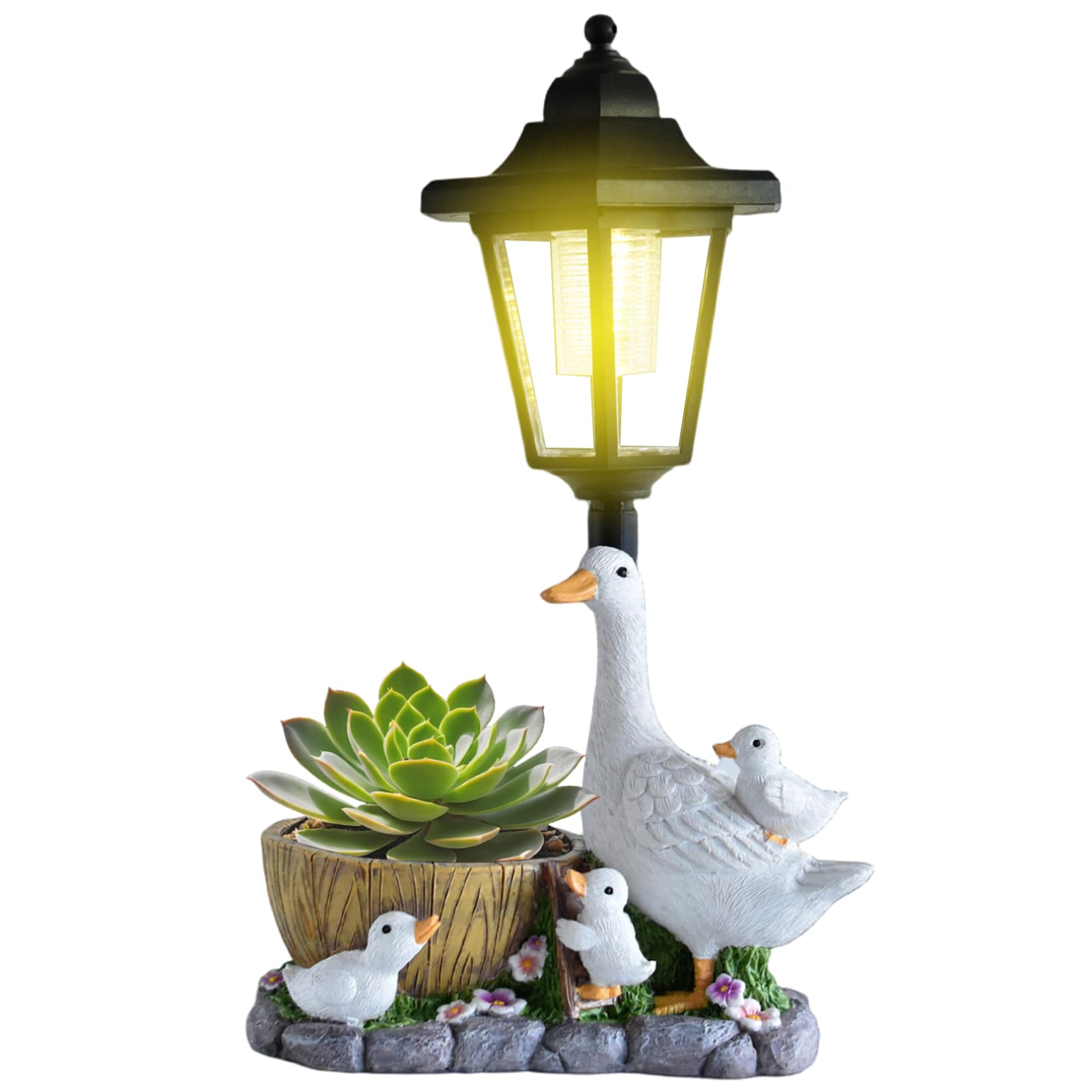 Comebachome Black Duck Ornaments With Solar Lantern Resin Family Of Duck Statue Solar Garden Ornaments For Porch Patio Lawn Backyard 6.7X4.1x12.2 Inch, Décor Intérieur Pour La Maison