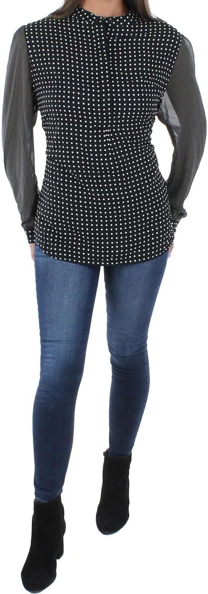 Anne Klein Womens Long Sleeve Dot Print Tunic Top