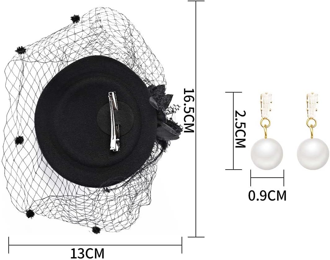 3 Pcs Fascinators Hats for Women Tea Party Pillbox Hat 20s 50s Headwear with Veil and Lace Gloves - Image 7