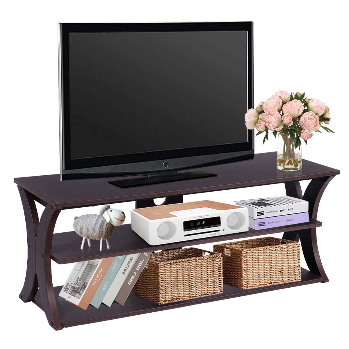 CASART TV Cabinet for TVs up to 45 Inches, 3-Tier TV Stand with Cable Management, Modern Media Console Table TV Unit for Living Room Entertainment Room Bedroom