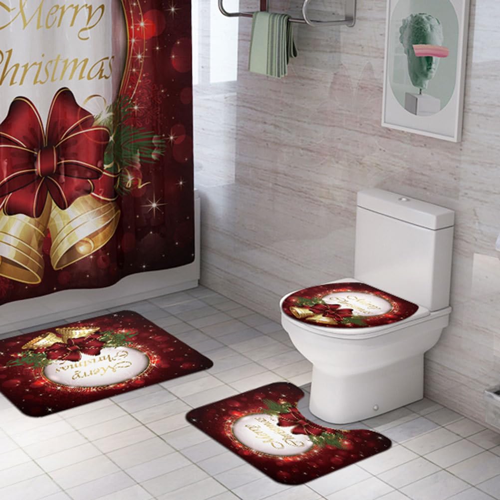 Cabilock Teiliges Weihnachts Cartoon Badteppich Set rutschfeste Toilettenmatte mit Deckel für Badezimmer Hochabsorbierend und Pflegeleicht für Zuhause und Hotels