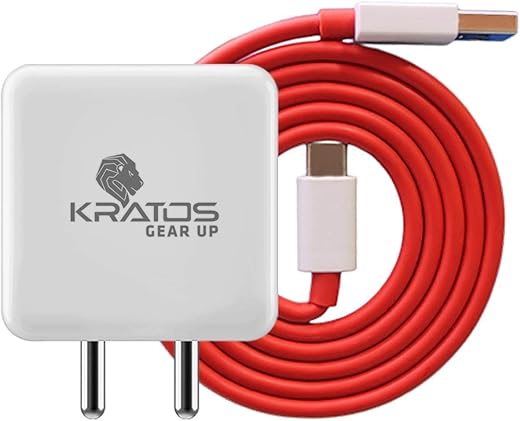 Kratos Fast Charger/Super Vook/Warp Charger for Oneplus 11/11R/10/10R/9/9 Pro/9R/8/8T/Nord/Nord2/ Oppo/ViVo/Realme and Other Smartphones with Type…