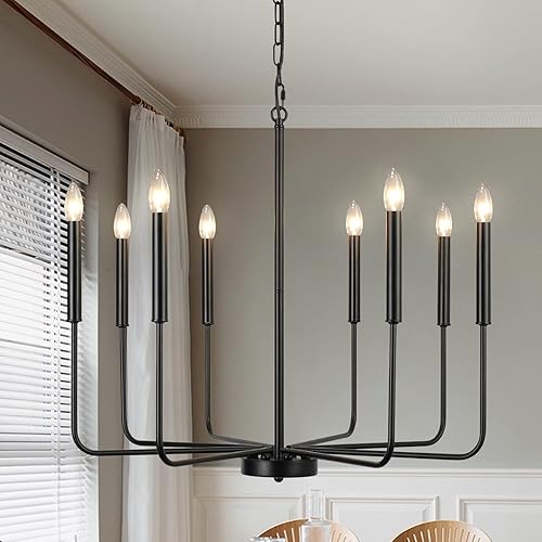 8-Light Simple Modern Dining Room Light Fixture Black Farmhouse Chandelier for Living Room Foyer Chandeliers for High Ceilings Candle Chandelier for Kitchen, Foyer, Entryway, Bedroom