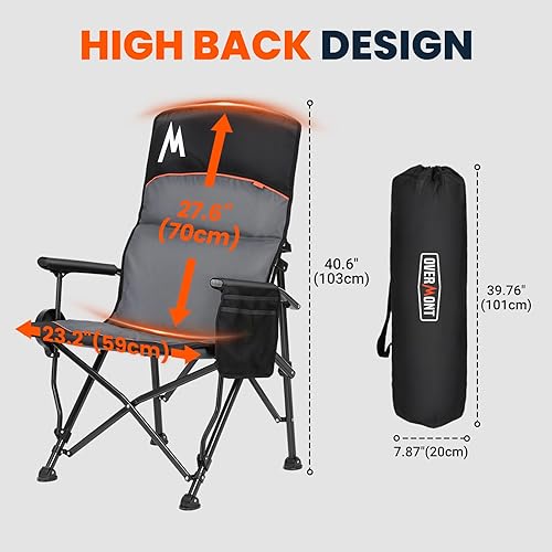 Miniatura 2 de Overmont Silla de campamento con soporte de respaldo para adultos, de gran tamaño con respaldo alto ajustable, silla plegable resistente que soporta