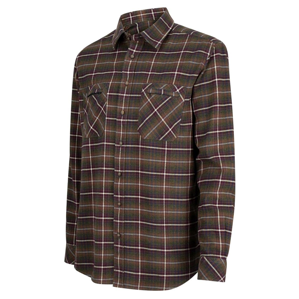Hoggs of Fife Countrysport Luxury Hunting Shirt Olive/Wine Check - 100% cotton, 220g flannel, double brushed